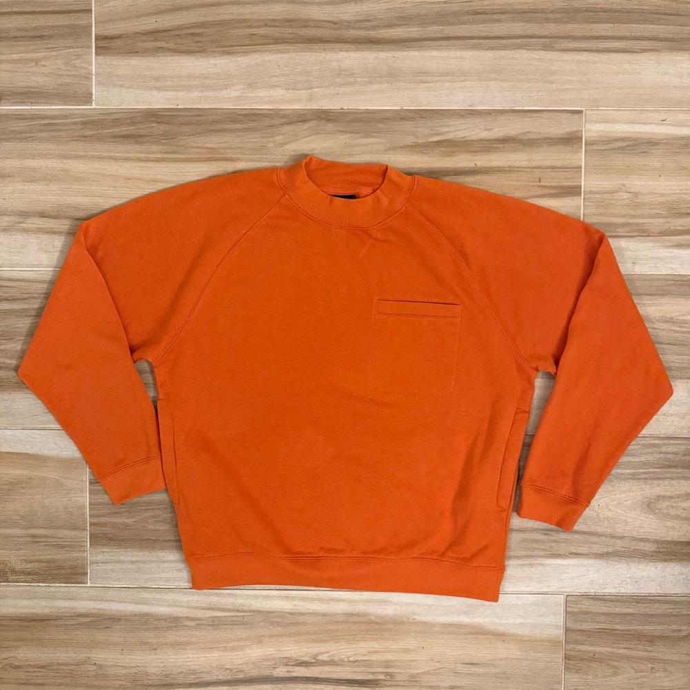 Vintage Active Joe Heavyweight Orange Raglan Crewneck Sweatshirt Pockets Medium